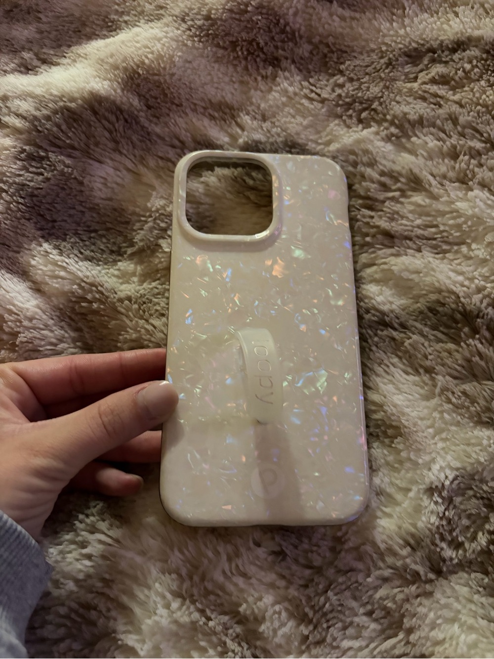 Loopy iPhone 15 Pro Max Pearl Iridescent Phone Case with loop, no bag!